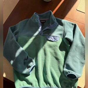 Patagonia Synchilla Light Teal Snap-Front Fleece with Sky Blue Trim